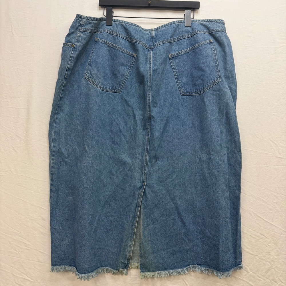 Style & Co Woman Denim Maxi Skirt 24W Medium Wash Frayed Hem Cotton Long Skirt - Picture 5 of 6